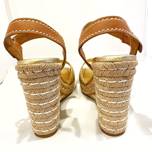 PRADA WEDGE ESPADRILLES  SANDALS - GOLD LEATHER  Size 39 - Picture 3 of 4